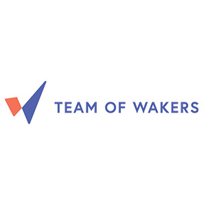 Orange and blue graphic, Text Team of Walkers